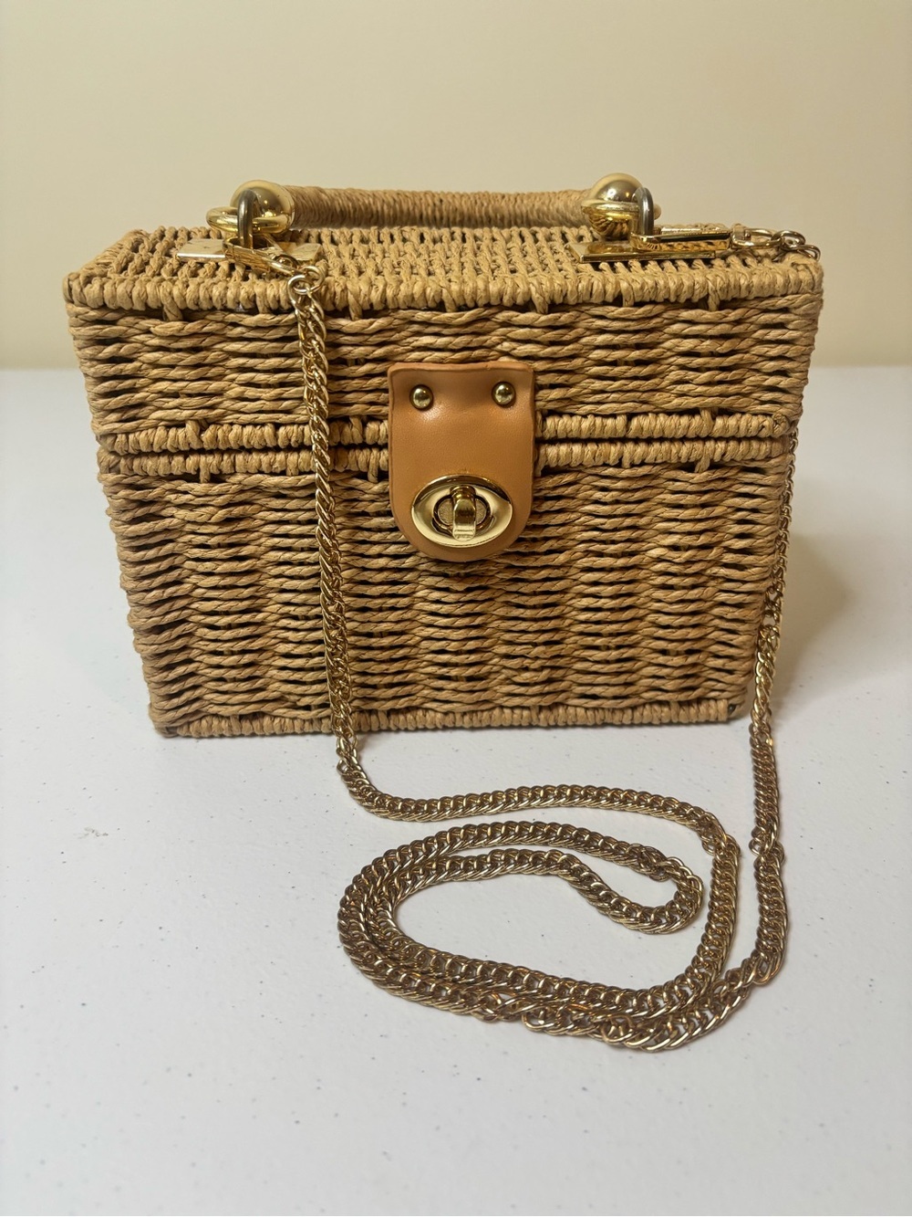Woven Straw Top-Handle Crossbody Bag in Natural - Picture 2 of 6